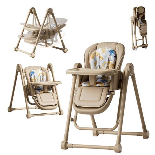 Trona evolutiva 3 en 1 para bebé gris: hamaca, silla y trona, marrón